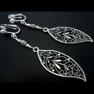 Clip on leaf dangle earrings